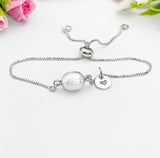 Silver Natural Pearl Bracelet with Personalized Initial Charm, N6776