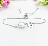 Silver Natural Pearl Bracelet with Personalized Initial Charm, N6776
