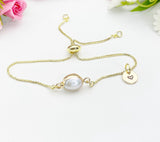 Gold Natural Pearl Bracelet with Personalized Initial Charm, N6777