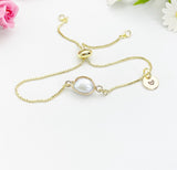 Gold Natural Pearl Bracelet with Personalized Initial Charm, N6777