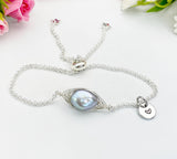Wire Wrap Natural Pearl Bracelet with Personalized Initial Charm, N6778