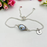 Wire Wrap Natural Pearl Bracelet with Personalized Initial Charm, N6778