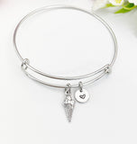 Silver Ice Cream Cone Charm Bracelet with Personalized Initial Pendant, N1506