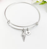 Silver Ice Cream Cone Charm Bracelet with Personalized Initial Pendant, N1506