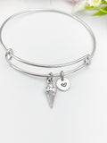 Silver Ice Cream Cone Charm Bracelet with Personalized Initial Pendant, N1506