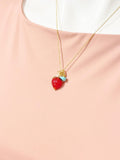 Gold Strawberry Necklace with Birthstone and Personalized Initial Charm, N4983