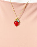 Gold Strawberry Necklace with Birthstone and Personalized Initial Charm, N4983