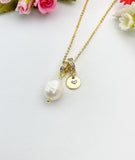Gold Freshwater Pearl Necklace with Zirconia Bail and Initial Pendant, N6774