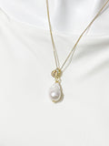 Gold Baroque Keshi Pearl Necklace with Zirconia Bail and Initial Pendant, N6779
