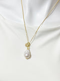 Gold Baroque Keshi Pearl Necklace with Zirconia Bail and Initial Pendant, N6779