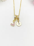 Gold Pink Heart Necklace with Zirconia Bail and Initial Pendant, N6781