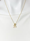 Gold Pink Heart Necklace with Zirconia Bail and Initial Pendant, N6781