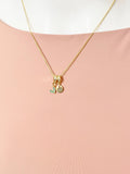 Gold Green Tiny Heart Necklace with Zirconia Bail and Initial Pendant, N6783