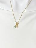 Gold Green Tiny Heart Necklace with Zirconia Bail and Initial Pendant, N6783
