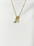 Gold Green Tiny Heart Necklace with Zirconia Bail and Initial Pendant, N6783