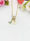 Gold Green Tiny Heart Necklace with Zirconia Bail and Initial Pendant, N6783