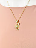 Gold Sunflower Necklace with Zirconia Bail and Initial Pendant, N6782