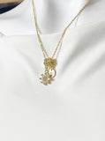 Gold Tiny Clear Daisy Necklace with Zirconia Bail and Initial Pendant, N6784