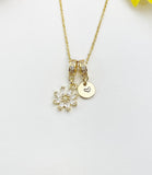 Gold Tiny Clear Daisy Necklace with Zirconia Bail and Initial Pendant, N6784