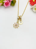 Gold Pink Daisy Necklace with Zirconia Bail and Initial Pendant, N6785