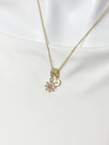 Gold Pink Daisy Necklace with Zirconia Bail and Initial Pendant, N6785
