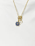 Gold Blue Daisy Necklace with Zirconia Bail and Initial Pendant, N6786