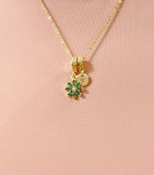 Gold Emerald Green Daisy Necklace with Zirconia Bail and Initial Pendant, N6787