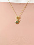 Gold Emerald Green Daisy Necklace with Zirconia Bail and Initial Pendant, N6787