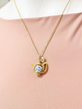 Teapot Porcelain Blue Flower Charm Necklace, N6069G