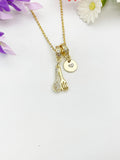 Gold Fork Spoon Necklace with Zirconia Bail and Initial Pendant, N6788