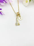 Gold Fork Spoon Necklace with Zirconia Bail and Initial Pendant, N6788