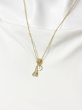 Gold Fork Spoon Necklace with Zirconia Bail and Initial Pendant, N6788