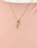 Gold Fork Spoon Necklace with Zirconia Bail and Initial Pendant, N6788