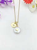 Gold Natural Cultured Freshwater Pearl Necklace with Initial Pendant, N6790