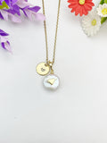Gold Natural Cultured Freshwater Pearl Necklace with Initial Pendant, N6790