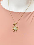 Gold Sunburst Necklace with Initial Pendant, N6791