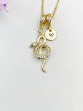 Gold Snake Necklace with Cubic Zirconia Bail and Initial Pendant, N6792