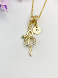 Gold Snake Necklace with Cubic Zirconia Bail and Initial Pendant, N6792