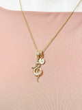 Gold Snake Necklace with Cubic Zirconia Bail and Initial Pendant, N6792