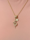 Gold Snake Necklace with Cubic Zirconia Bail and Initial Pendant, N6792