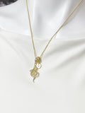 Gold Snake Necklace with Cubic Zirconia Bail and Initial Pendant, N6792