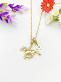 Gold Running Horse Necklace with Cubic Zirconia Bail and Initial Pendant, N6793