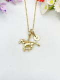 Gold Running Horse Necklace with Cubic Zirconia Bail and Initial Pendant, N6793