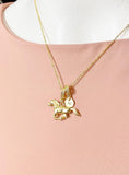 Gold Running Horse Necklace with Cubic Zirconia Bail and Initial Pendant, N6793