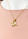 Gold Running Horse Necklace with Cubic Zirconia Bail and Initial Pendant, N6793