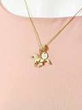Gold Running Horse Necklace with Cubic Zirconia Bail and Initial Pendant, N6793