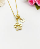 Gold Paw Necklace with Cubic Zirconia Bail and Initial Pendant, N6795