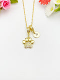 Gold Paw Necklace with Cubic Zirconia Bail and Initial Pendant, N6795