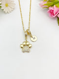 Gold Paw Necklace with Cubic Zirconia Bail and Initial Pendant, N6795