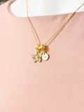 Gold Butterfly Necklace with Cubic Zirconia Bail and Initial Pendant, N6796